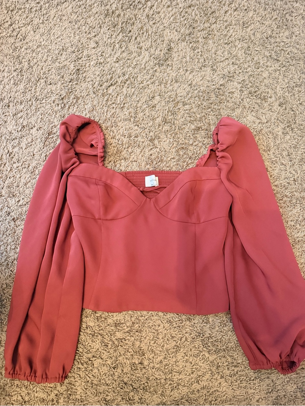 Wilfred burgundy Puff Sleeve Sweetheart Blouse